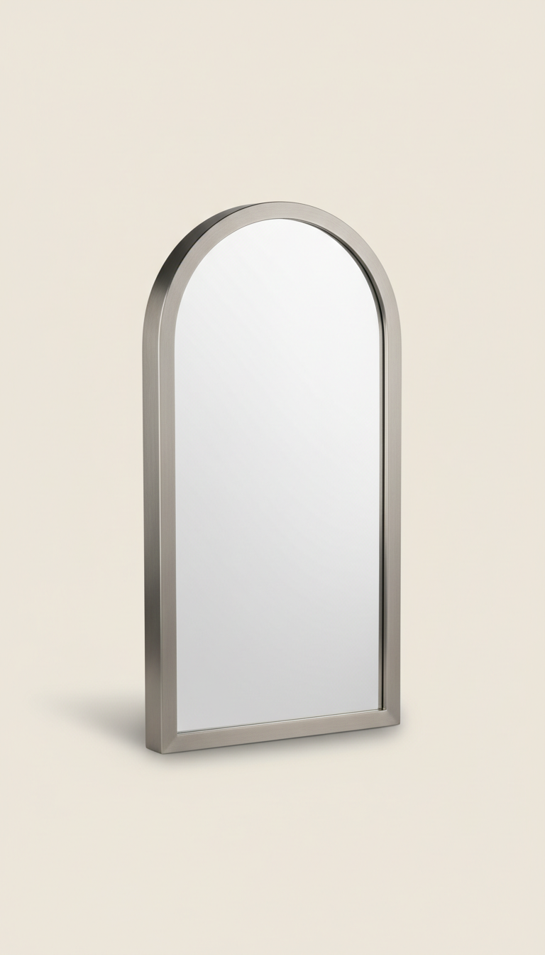 Arched Polished Pewter Mirror