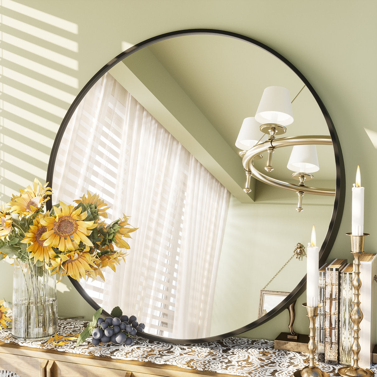 Molly Easy French Cleat Mounting Metal Alloy Wall Round Vanity And Dresser Bathroom Mirror